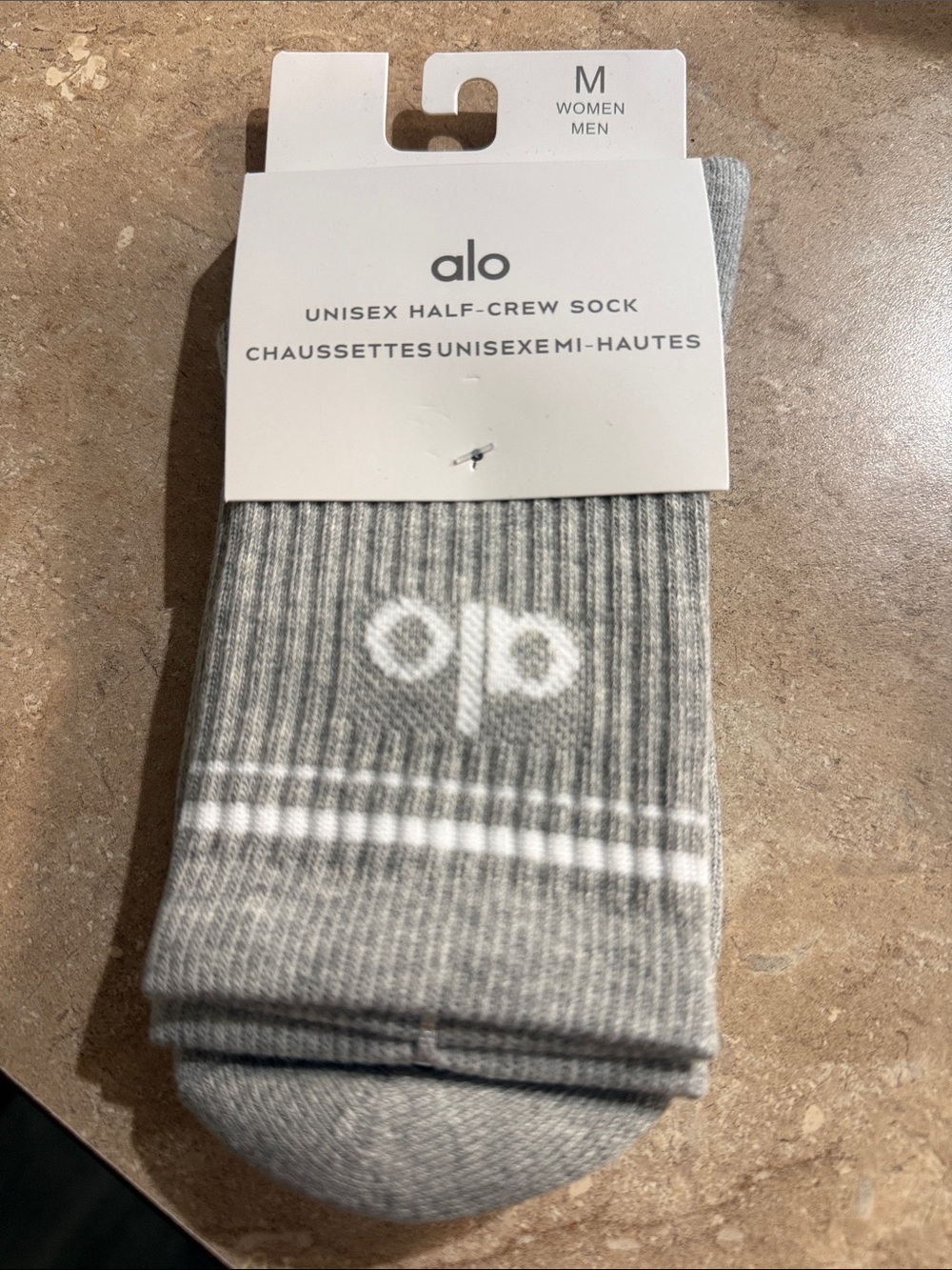 ALO Yoga Gray Unisex Half-Crew Socks with White Stripe